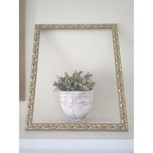Gold Wood Frame Ornate Picture Mirror Frame 18x22.5" Painted Vintage